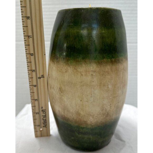 Handcrafted Large Green & Cream Scented Pillar Candle With Rustic Finish - Picture 5 of 7